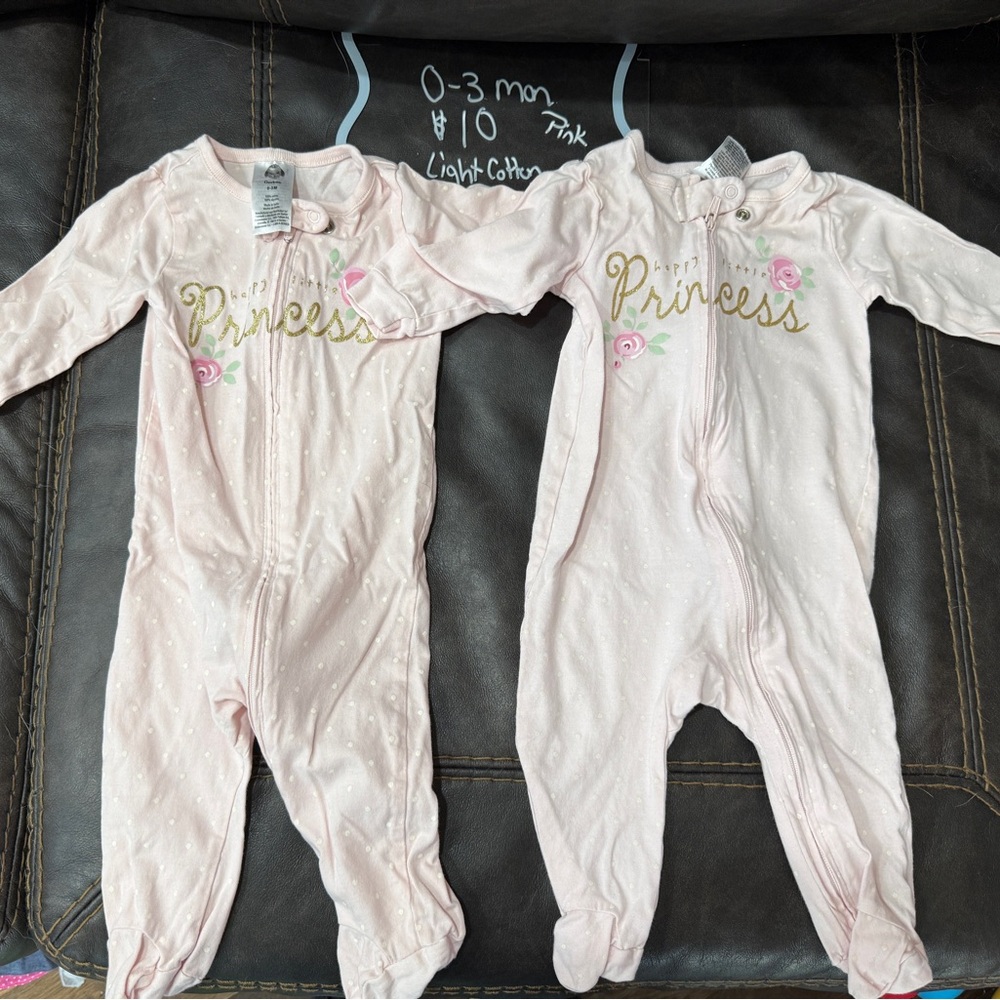 Gerber LighPink Princess Baby girl One Piece pajamas- twin matching set